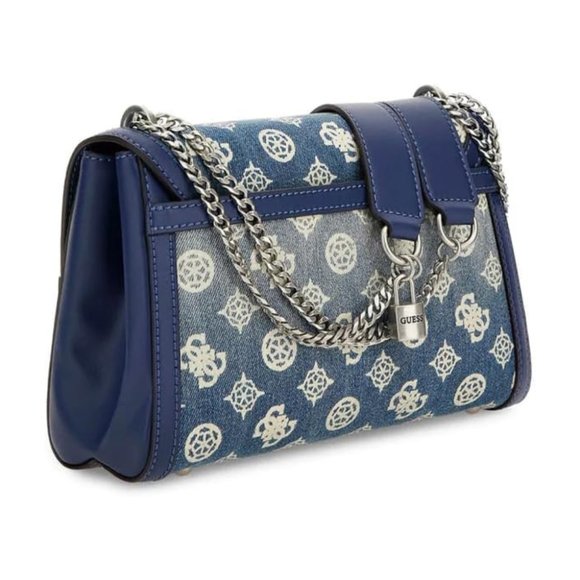 GUESS Katey Flap Shoulder Bag Denim Ombre Logo, Denim ombre logo, One size - Picture 2 of 2